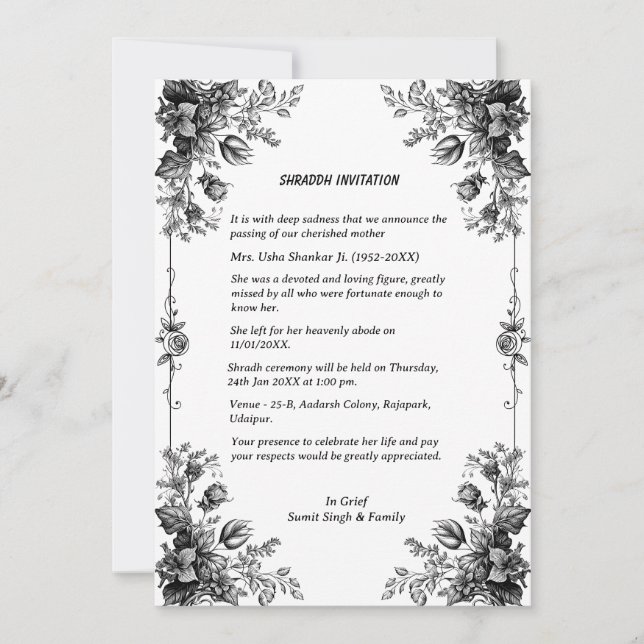 Invitation Chaussure Sandesh Hindu Shraddh (Devant)