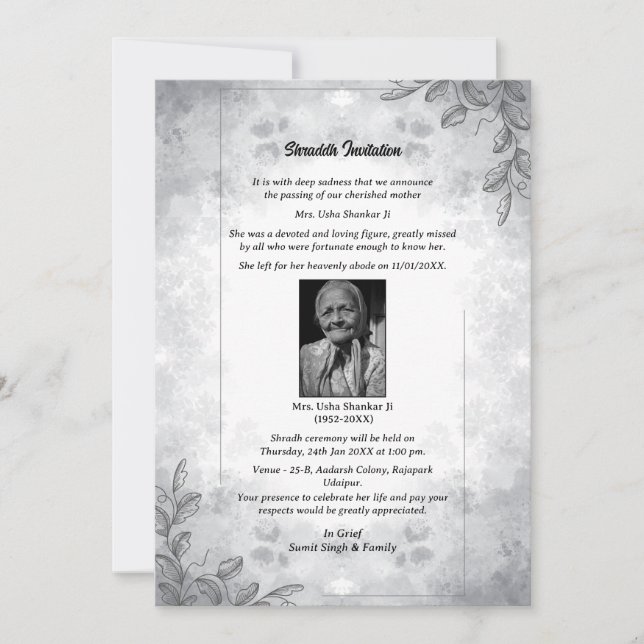 Invitation Chaussure Sandesh Hindu Shraddh (Devant)