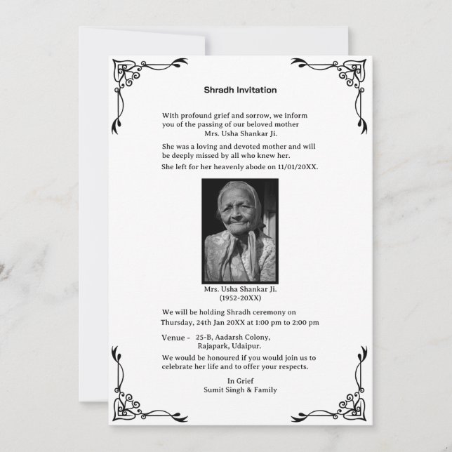 Invitation Chaussure Sandesh Hindu Shraddh (Devant)