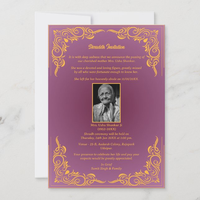 Invitation Chaussure Sandesh Hindu Shraddh (Devant)