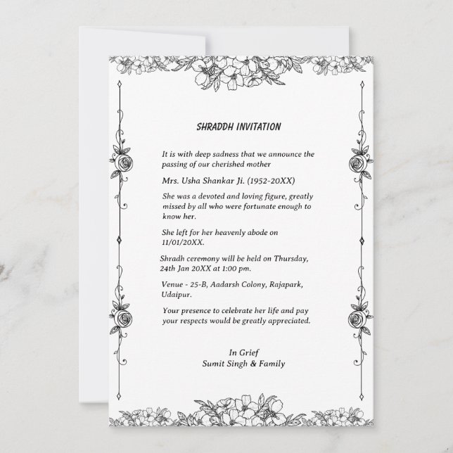 Invitation Chaussure Sandesh Hindu Shraddh (Devant)