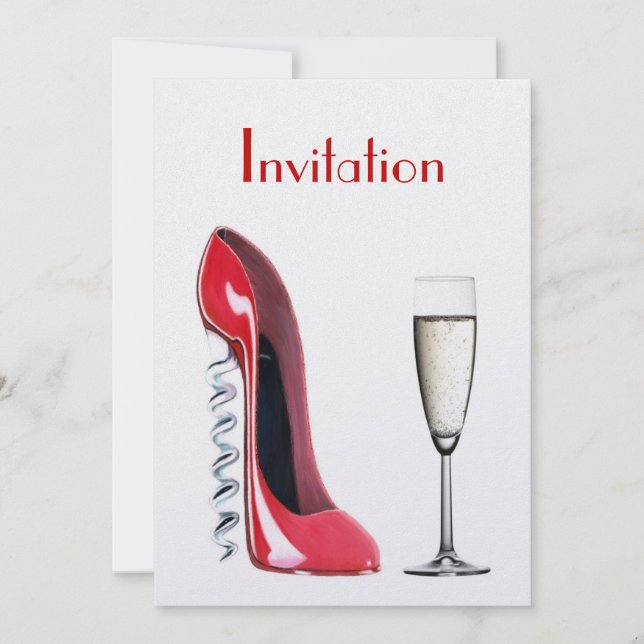 Invitation Chaussure stylet de tire-bouchon rouge et verre de (Devant)
