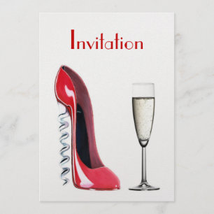 Invitation Chaussure stylet de tire-bouchon rouge et verre de