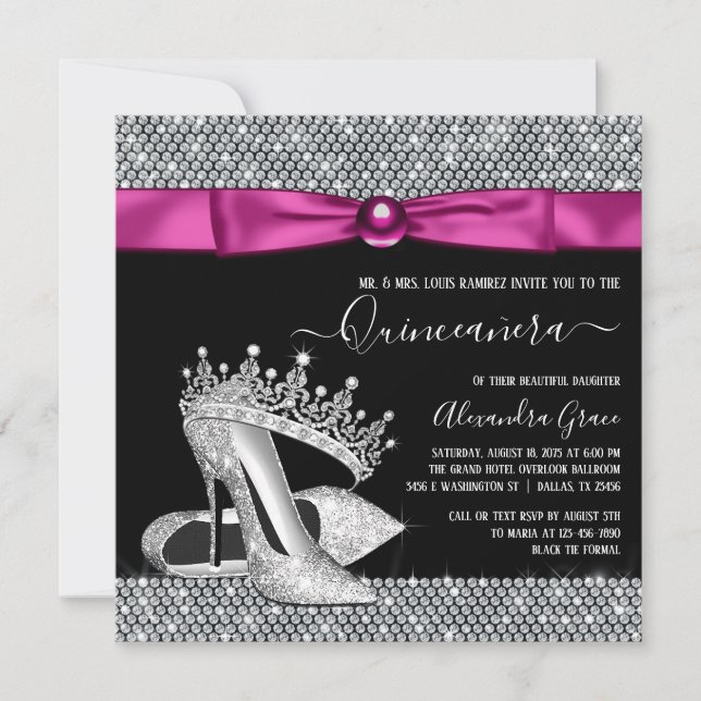 Invitation Chaussure Tiara Quinceanera Rose Chaud Magenta Dia (Devant)