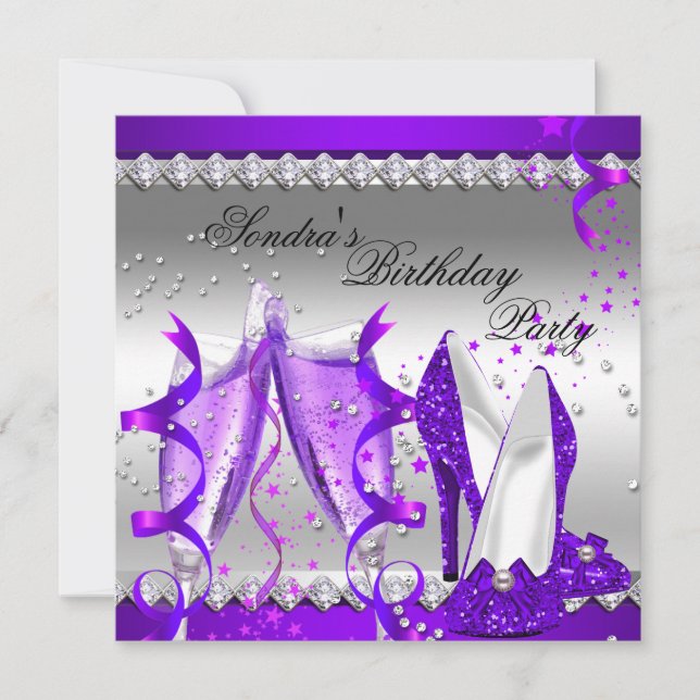 Invitation Chaussures à paillettes champagne violet pour fête (Devant)