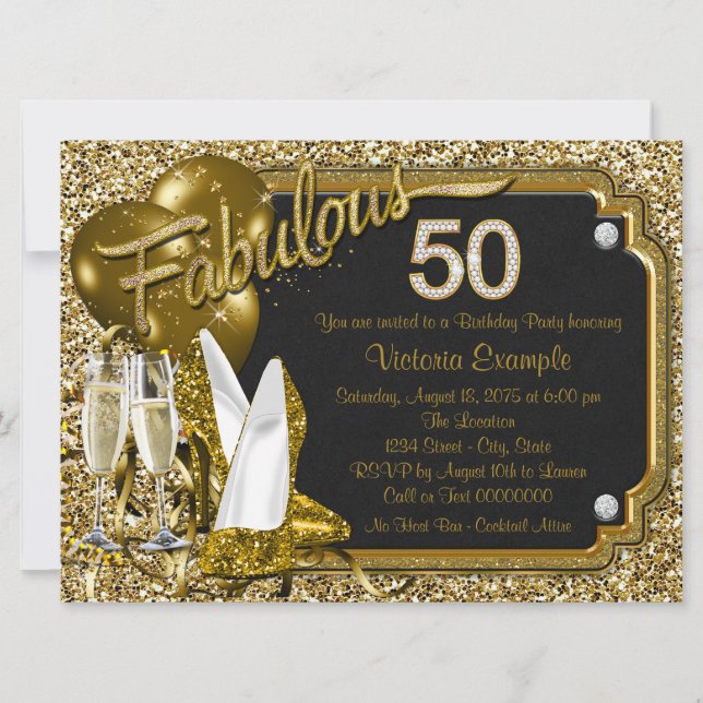 Invitation Chaussures à paillettes dorées Fabulos 50e fête d' (Devant)