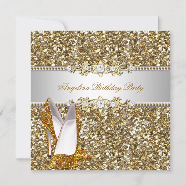 Invitation Chaussures à paillettes pour fête d'anniversaire o (Devant)