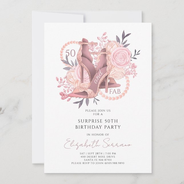 Invitation Chaussures à paillettes Rose Blush Fabulous 50e  (Devant)