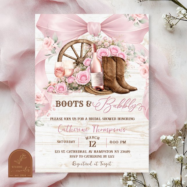 Invitation Chaussures à ruban rose et douche de mariée pétill (Créateur téléchargé)