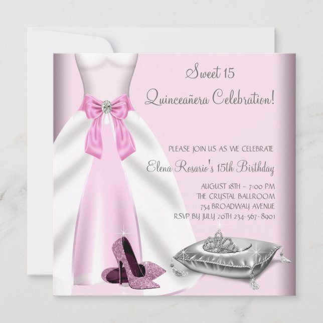 Invitation Chaussures à talon haute de balle rose Quinceanera (Devant)
