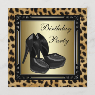 Invitation Chaussures à talon noir léopard fête d'anniversair