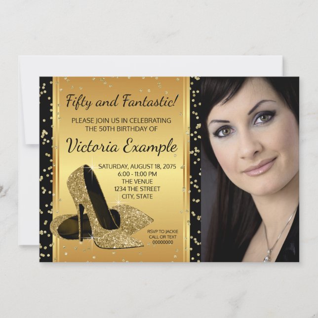 Invitation Chaussures à talon noir or haute fête d'anniversai (Devant)