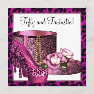 Invitation Chaussures à talon rose femmes léopard 50e anniver