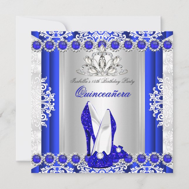 Invitation Chaussures à talons bleues royales pour fête des 1 (Devant)