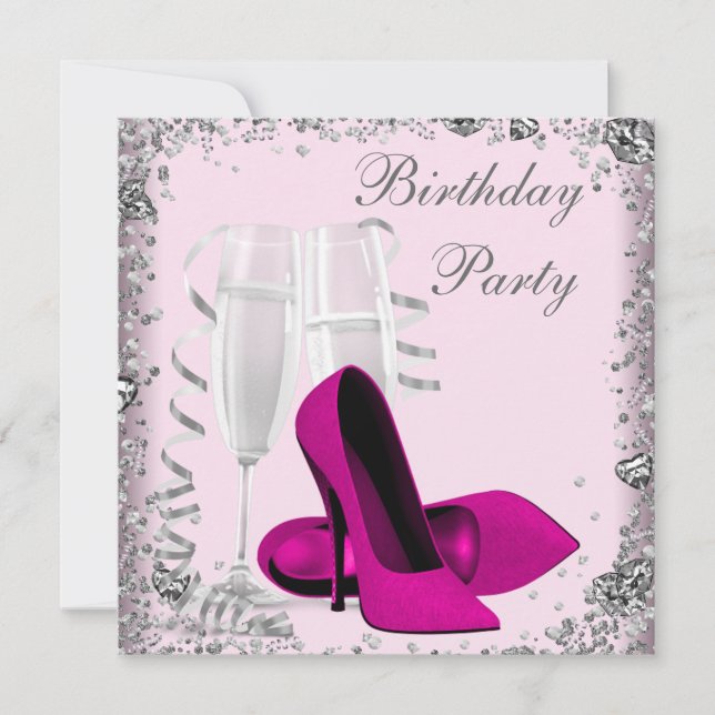 Invitation Chaussures à Talons Champagne Rose Fête d'Annivers (Devant)