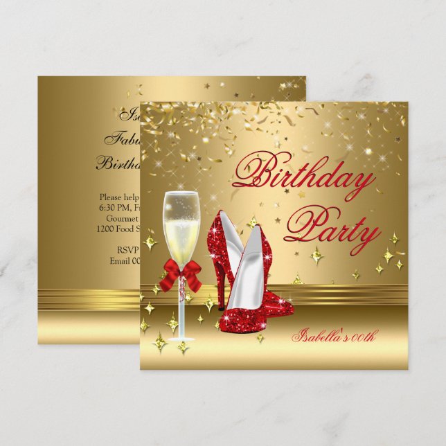 Invitation Chaussures à talons de fête d'anniversaire Champag (Devant / Derrière)