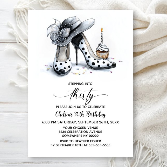 Invitation Chaussures à talons hauts à pois pour 30e annivers (Créateur téléchargé)