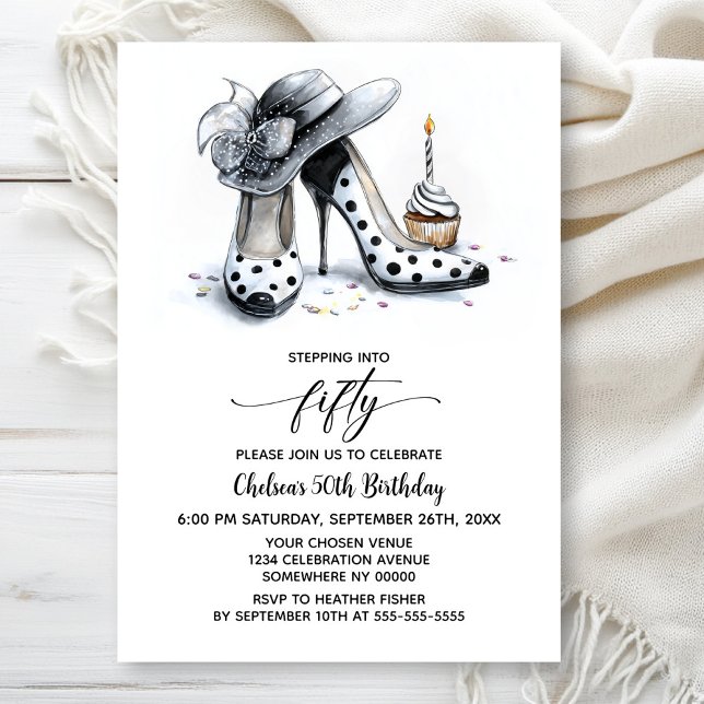 Invitation Chaussures à talons hauts à pois pour 50e annivers (Créateur téléchargé)