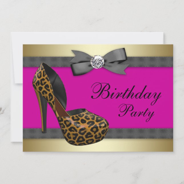 Invitation Chaussures à Talons Hauts Anniversaire Rose Léopar (Devant)