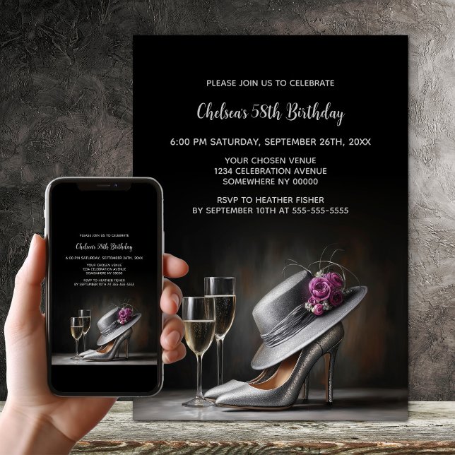 Invitation Chaussures à talons hauts argentées pour fête d'an (Créateur téléchargé)