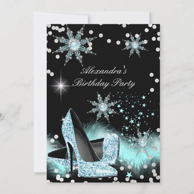 Invitation Chaussures à talons hauts bleu cyan scintillant po (Devant)
