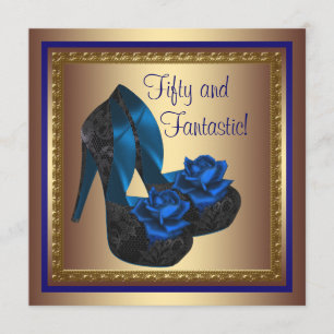 Invitation Chaussures à talons hauts bleu royal or 50e annive
