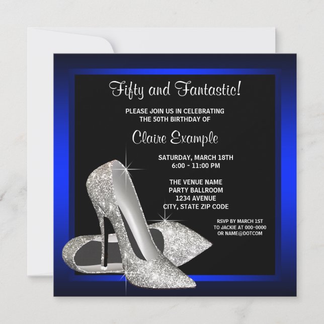 Invitation Chaussures à talons hauts bleu royal pour fête d'a (Devant)