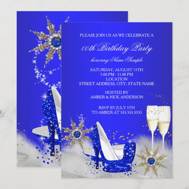 Invitation Chaussures à talons hauts bleu royal pour fête d'a (Devant / Derrière)