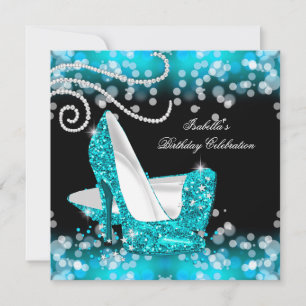 Invitation Chaussures à talons hauts bleu sarcelle pailletées
