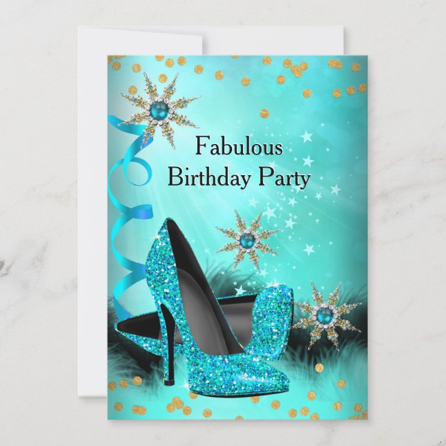 Invitation Chaussures à talons hauts bleu sarcelle pailletées (Devant)