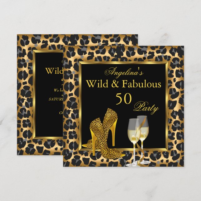 Invitation Chaussures à talons hauts dorées léopard sauvages  (Devant / Derrière)