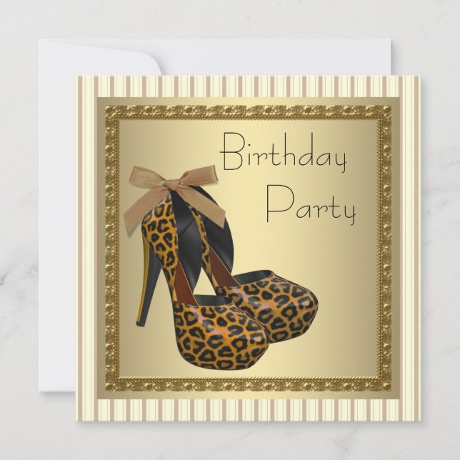 Invitation Chaussures à talons hauts dorés pour femme Anniver (Devant)
