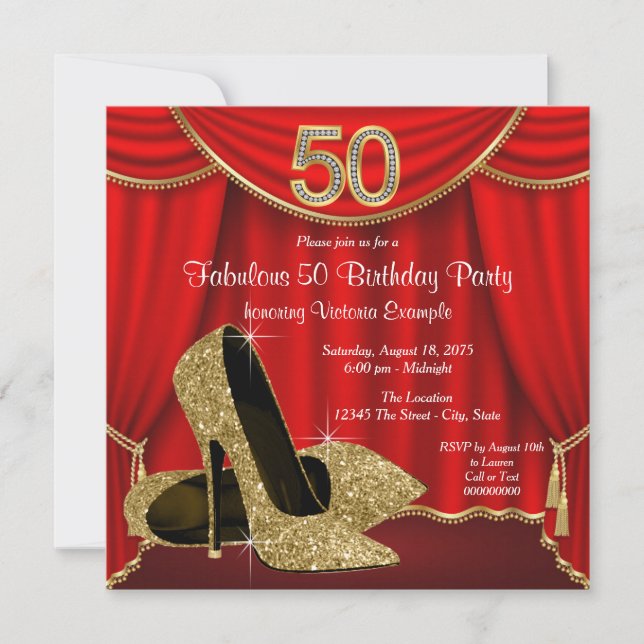 Invitation Chaussures à talons hauts en or rouge pour les 50  (Devant)