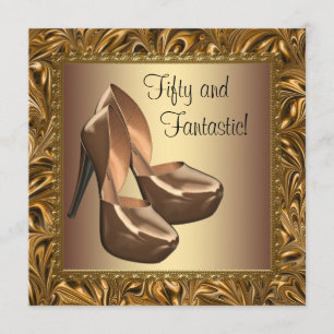 Invitation Chaussures à Talons Hauts Femme Or Fête d'Annivers