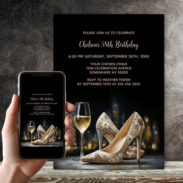 Invitation Chaussures à talons hauts florales beige pour fête (Créateur téléchargé)