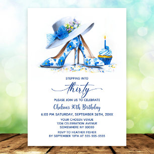 Invitation Chaussures à talons hauts florales bleues pour une