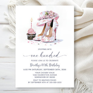 Invitation Chaussures à talons hauts florales roses pour 100e