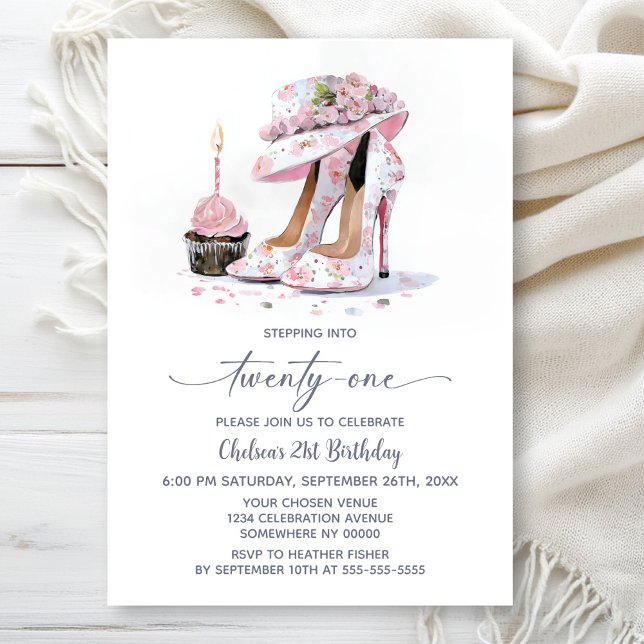 Invitation Chaussures à talons hauts florales roses pour fête (Créateur téléchargé)