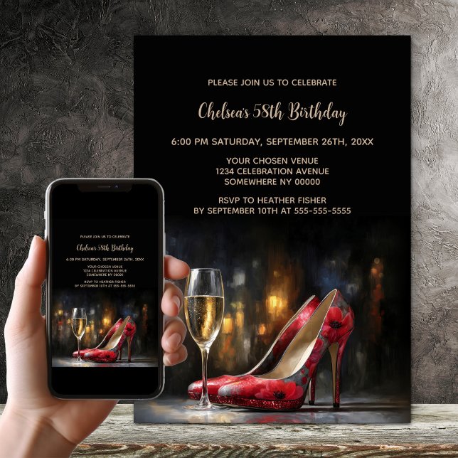 Invitation Chaussures à talons hauts florales rouges pour fêt (Créateur téléchargé)