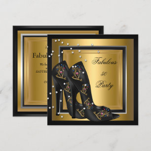 Invitation Chaussures à talons hauts floraux or noir pour la 