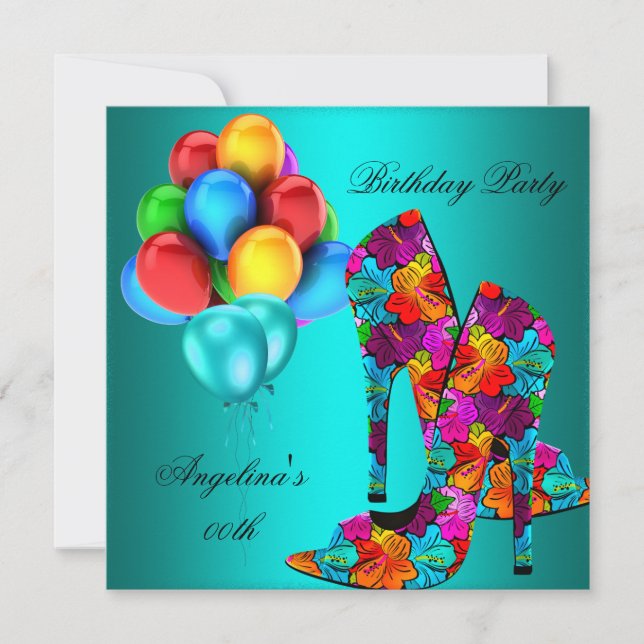 Invitation Chaussures à talons hauts FUN Ballons de fête d'an (Devant)