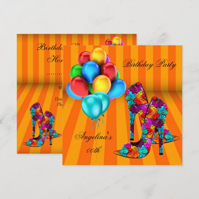 Invitation Chaussures à talons hauts FUN Ballons pour fête d' (Devant / Derrière)
