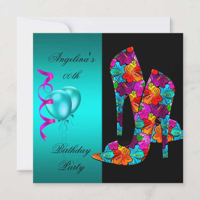Invitation Chaussures à talons hauts FUN florales pour annive (Devant)