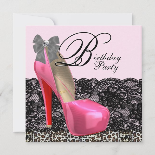 Invitation Chaussures à talons hauts imprimé léopard rose Fêt (Devant)