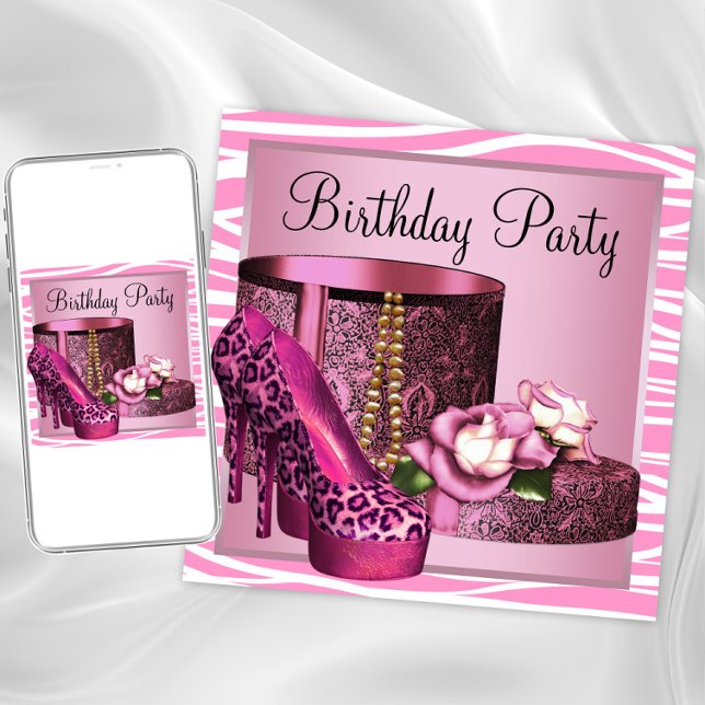 Invitation Chaussures à talons hauts léopard rose Fête d'anni (Créateur téléchargé)