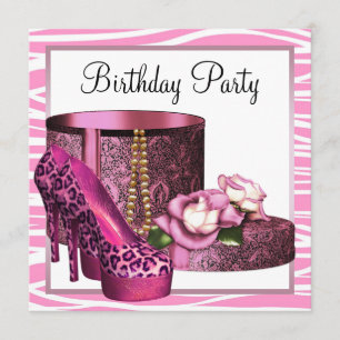 Invitation Chaussures à talons hauts léopard rose Fête d'anni