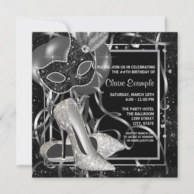 Invitation Chaussures à talons hauts noir et blanc pour fête  (Devant)
