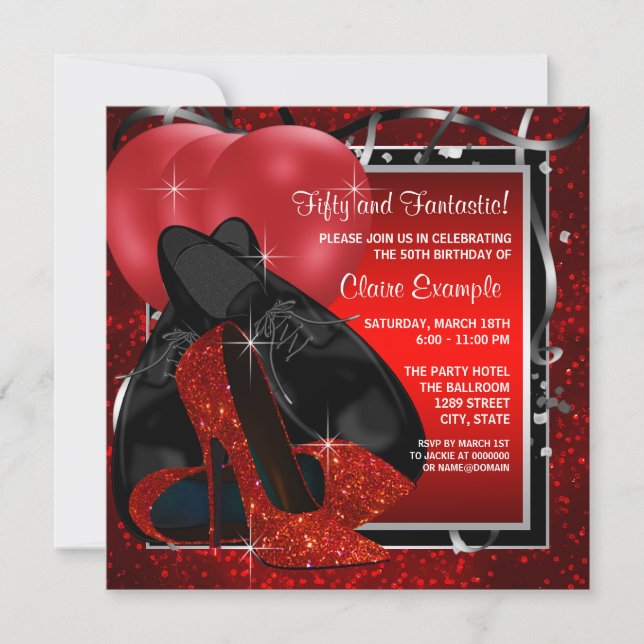Invitation Chaussures à talons hauts noires et rouges pour fê (Devant)