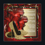 Invitation Chaussures à talons hauts noires, rouges et dorées<br><div class="desc">Chaussures à talons hauts pailletés noir élégant, rouge et or pour l'invitation à la fête d'anniversaire d'une femme. Cette invitation d'anniversaire élégante rouge, noire et or est facilement personnalisable pour votre fête ou événement en ajoutant vos détails d'événement, style de police, taille et couleur de police, et libellé. Veuillez noter...</div>