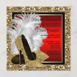 Invitation Chaussures à talons hauts noires, rouges et dorées